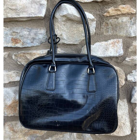 Nine West Black Faux Leather Satchel Handbag Purse 14x10x5 - Picture 2 of 15